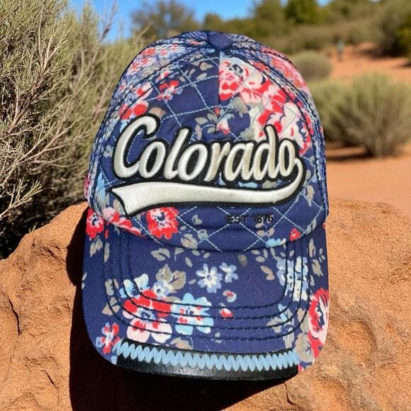 Robin Ruth Colorado Trucker Hat Cap Floral Snapback Mesh Holiday Vacation Blue - Picture 11 of 11